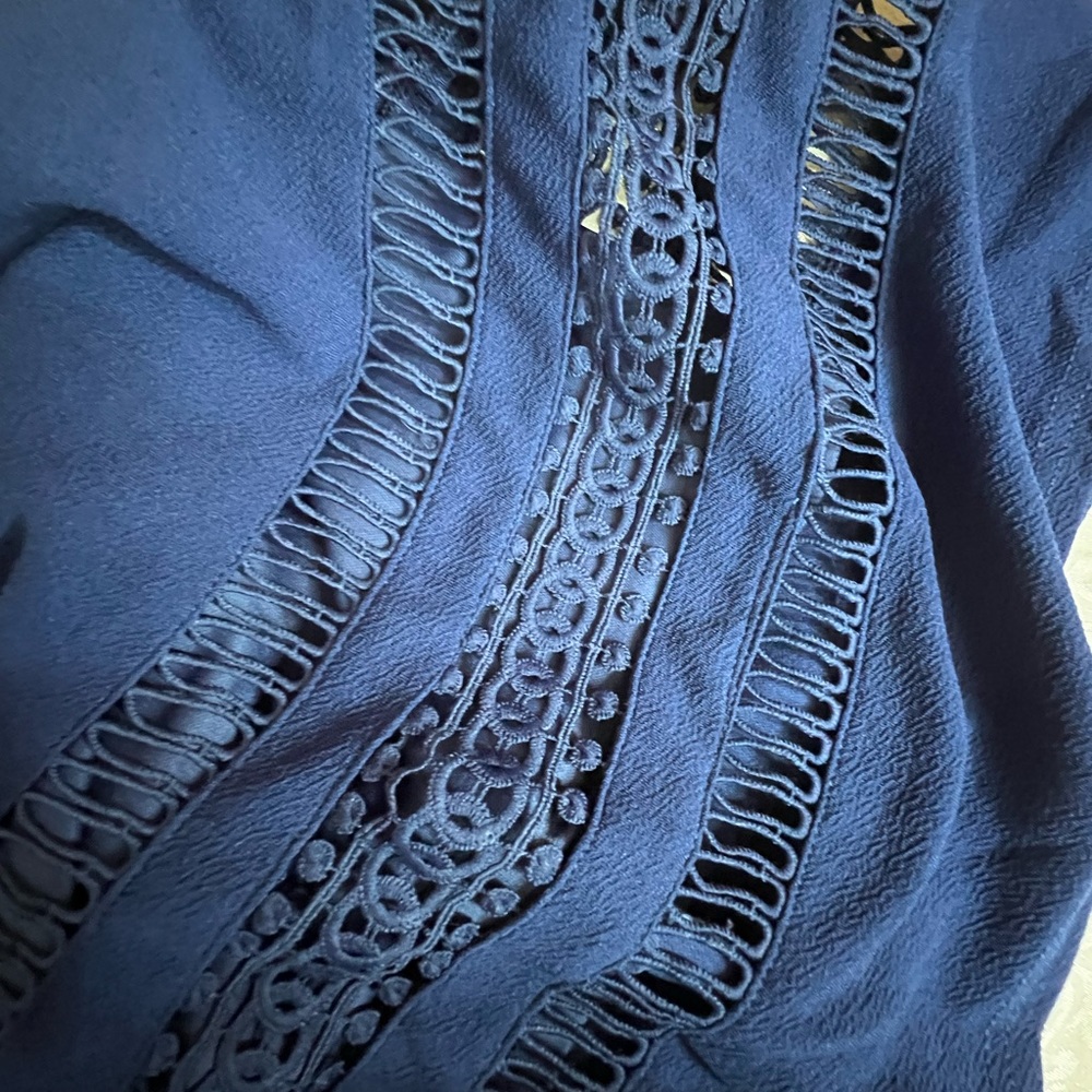 Francesca's Blue Alaina Off Shoulder A Line Crochet Detail Mini Dress - Large - Picture 4 of 5